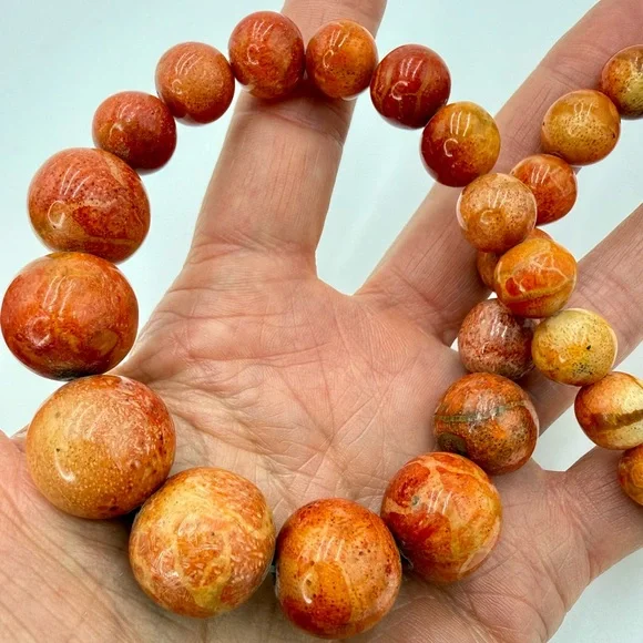 Vintage Genuine Apple Coral Graduated Bead Necklace 16” Barrel Clasp - Picture 12 of 17